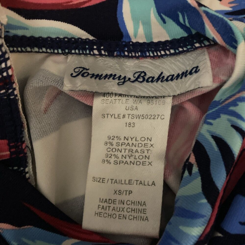 TOMMY BAHAMA blue white striped multicolor floral crew neck uv top XS - Picture 8 of 8